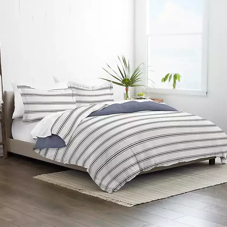 Duvets-Kirklands Home Navy Blue Echo Stripe 3-pc. Queen Duvet Cover Set
