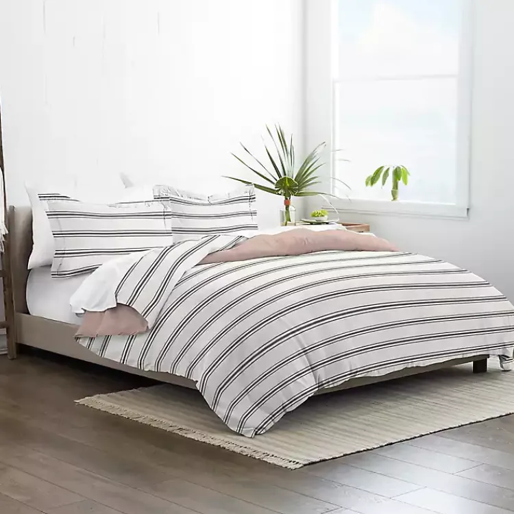 Duvets-Kirklands Home Rose Pink Echo Stripe 3-pc. Queen Duvet Cover Set