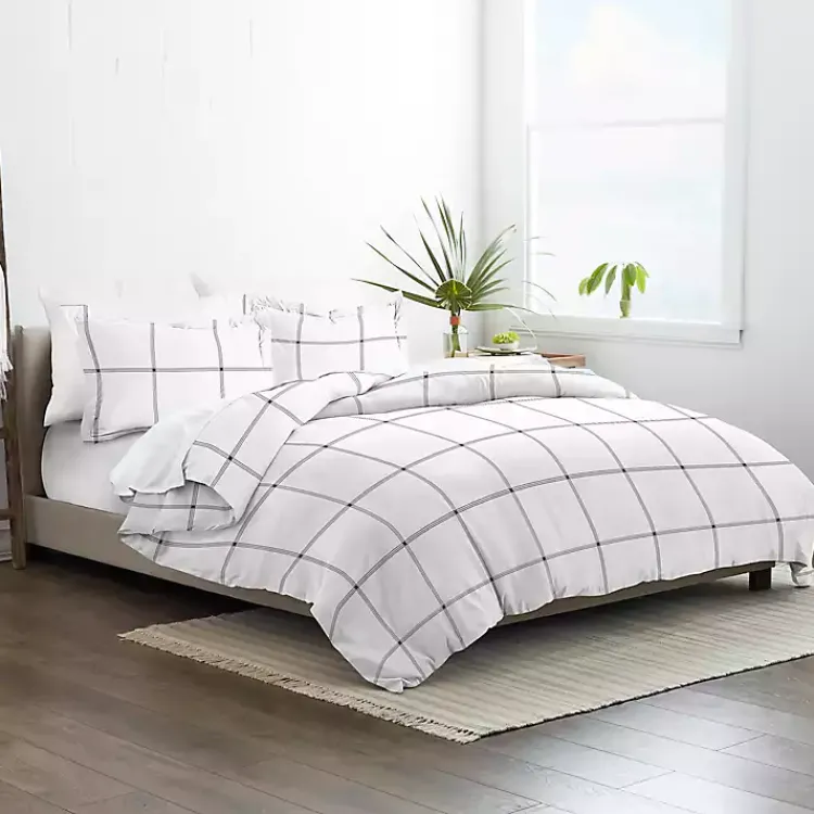 Duvets-Kirklands Home Gray Grid Plaid 3-pc. Micro King Duvet Cover Set
