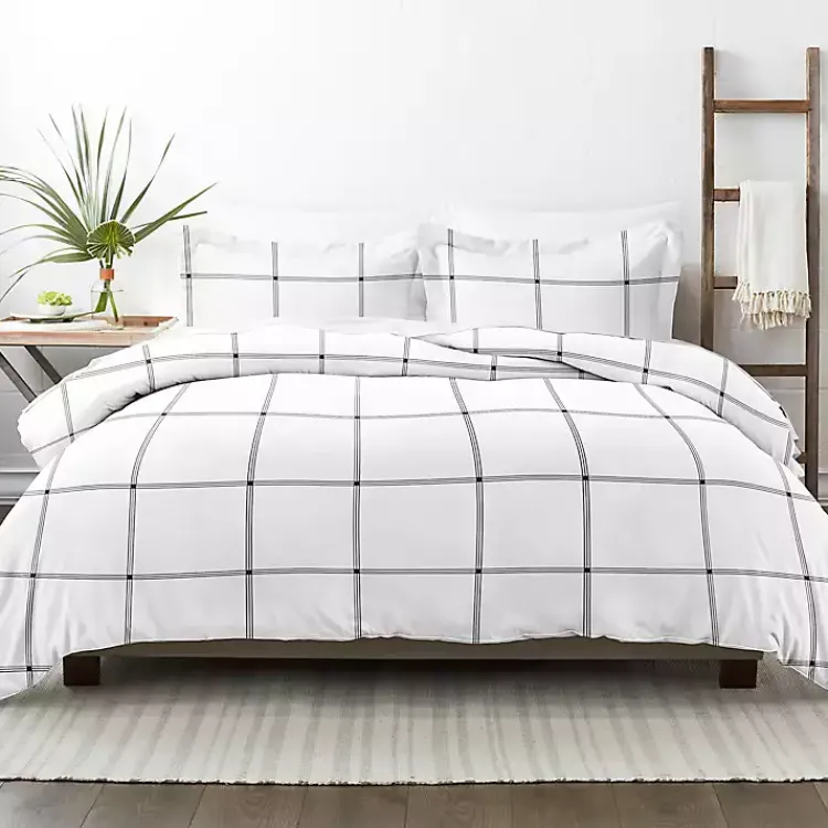 Duvets-Kirklands Home Gray Grid Plaid 3-pc. Micro Queen Duvet Cover Set
