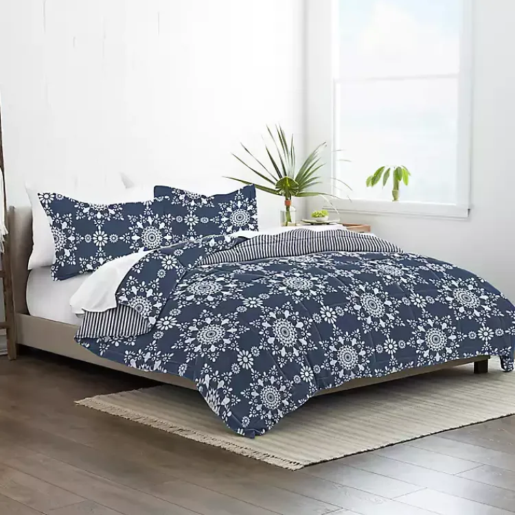 Comforters-Kirklands Home Navy Daisy Medallion King 3-pc. Comforter Set Blue