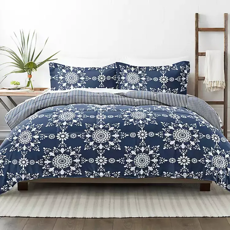 Comforters-Kirklands Home Navy Daisy Medallion Twin 3-pc. Comforter Set Blue