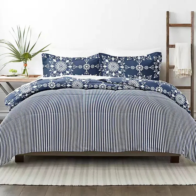 Comforters-Kirklands Home Navy Daisy Medallion Twin 3-pc. Comforter Set Blue