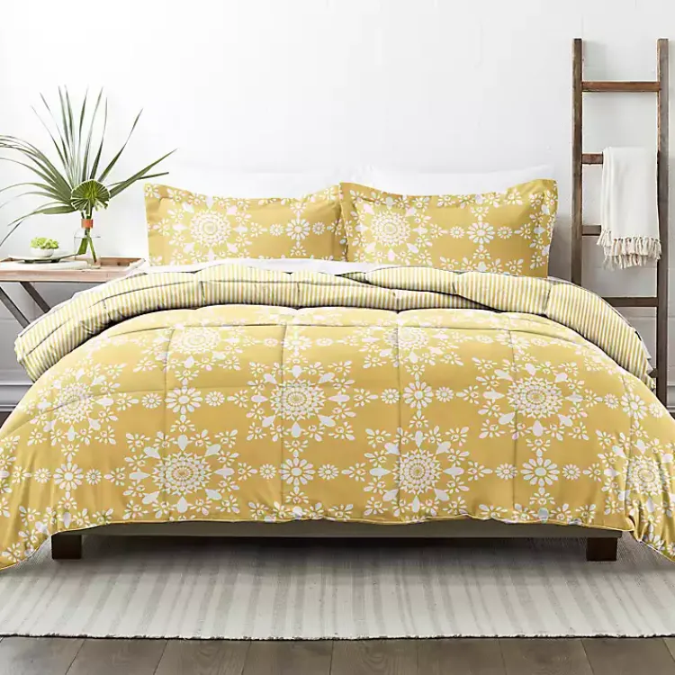 Comforters-Kirklands Home Daisy Medallion Twin 3-pc. Comforter Set Yellow