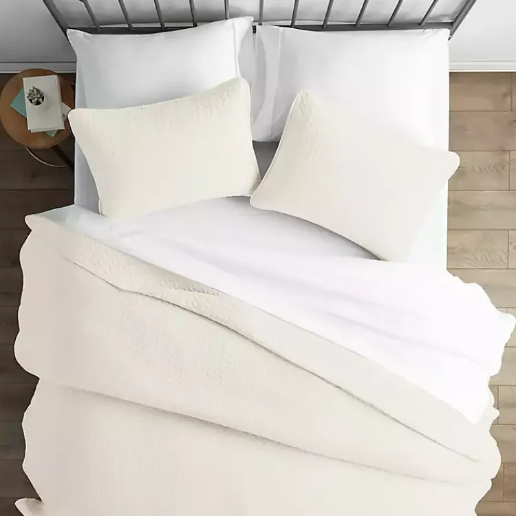 Bedspreads & Coverlets-Kirklands Home Herringbone Quilted 3-pc. Queen Coverlet Set Ivory