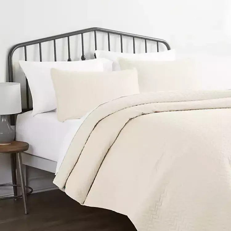 Bedspreads & Coverlets-Kirklands Home Herringbone Quilted 3-pc. Queen Coverlet Set Ivory