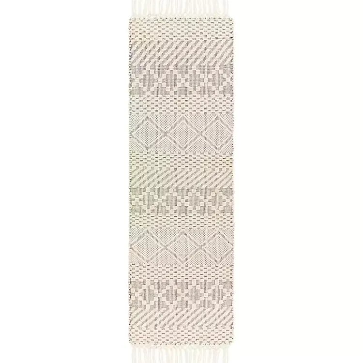 Area Rugs-Kirklands Home Cream Diamond Tassel Wool Runner, 2x8 Ivory