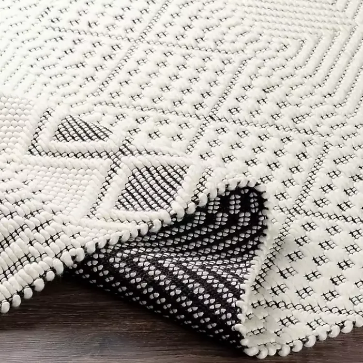 Area Rugs-Kirklands Home White and Black Diamond Tassel Wool Area Rug, 5x7