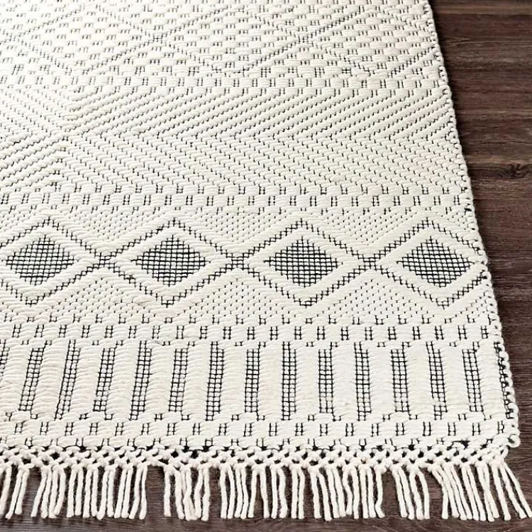Area Rugs-Kirklands Home White and Black Diamond Tassel Wool Area Rug, 5x7