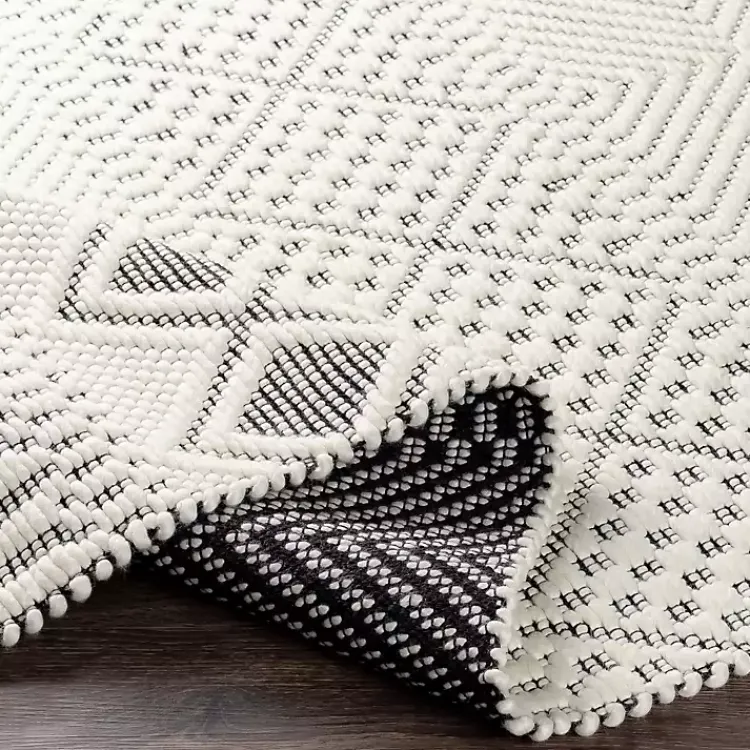 Area Rugs-Kirklands Home White and Black Diamond Tassel Wool Area Rug, 8x10