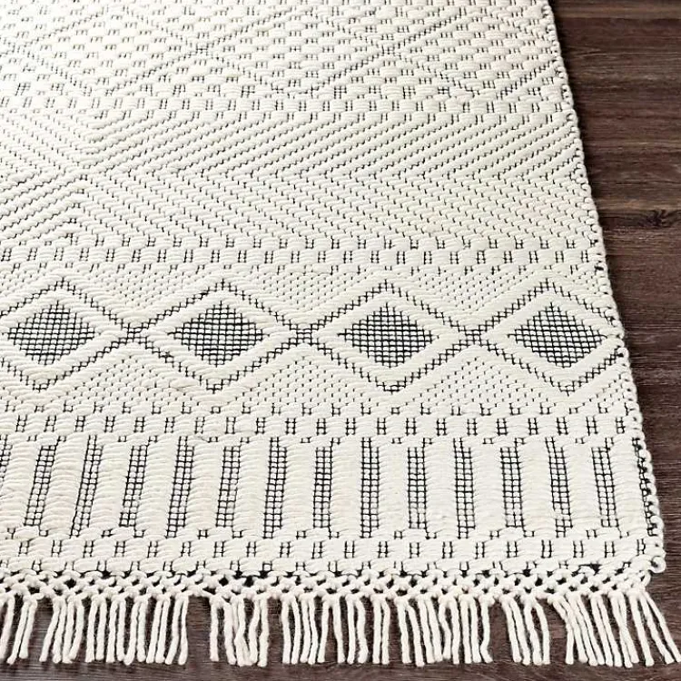Area Rugs-Kirklands Home White and Black Diamond Tassel Wool Area Rug, 8x10
