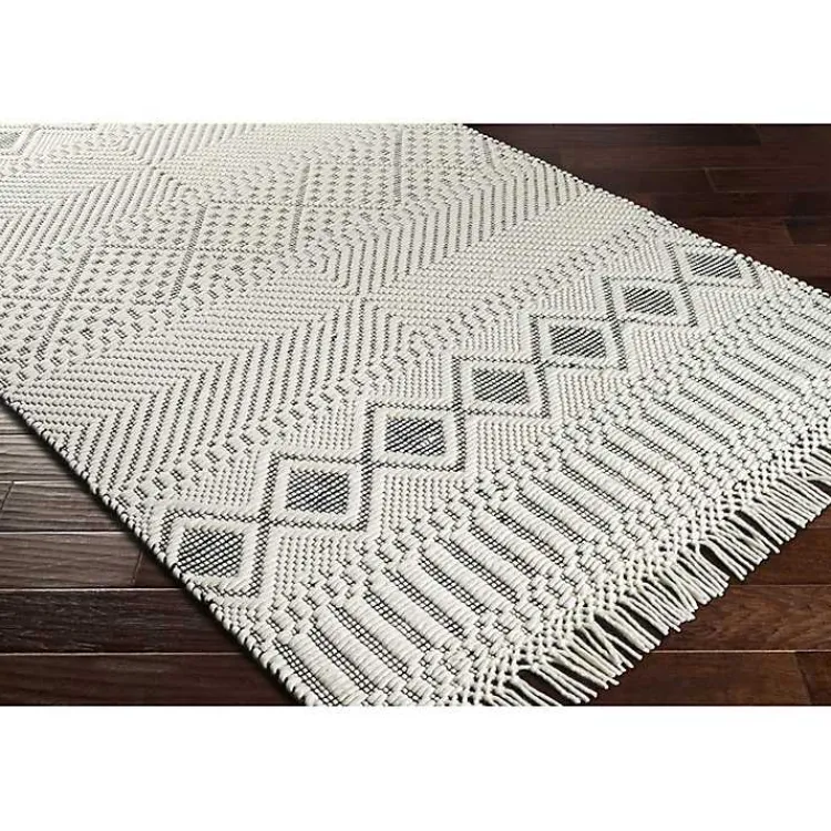 Area Rugs-Kirklands Home White and Black Diamond Tassel Wool Area Rug, 8x10