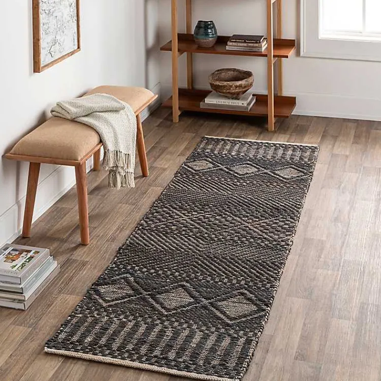 Area Rugs-Kirklands Home Diamond Jute Runner, 2x8 Black