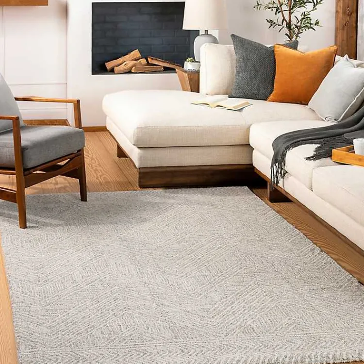 Area Rugs-Kirklands Home Cream and Gray Zig Zag Area Rug, 5x7