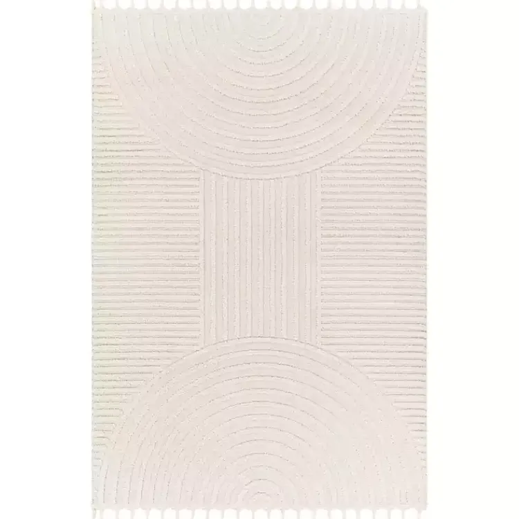 Area Rugs-Kirklands Home Geometric Lines Tassel Area Rug, 5x7 Ivory