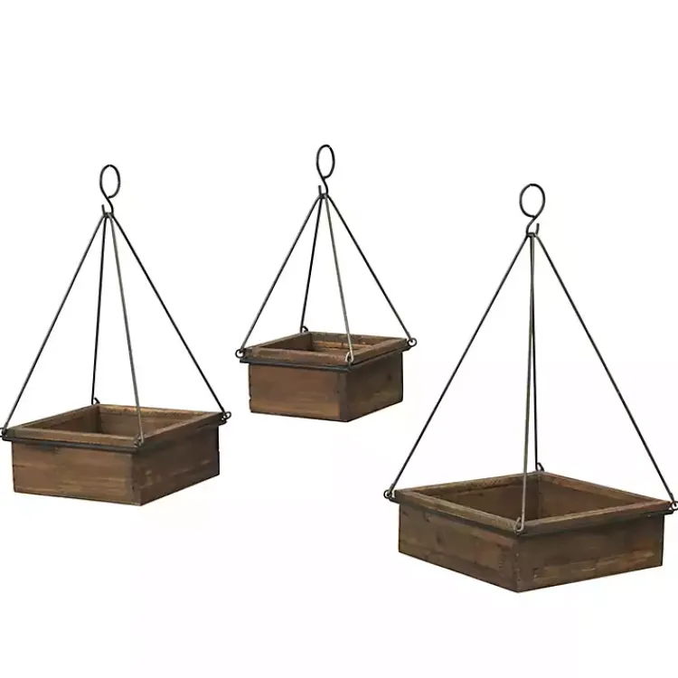Planters-Kirklands Home Fir Wood Hanging Planter Boxes, Set of 3 Brown