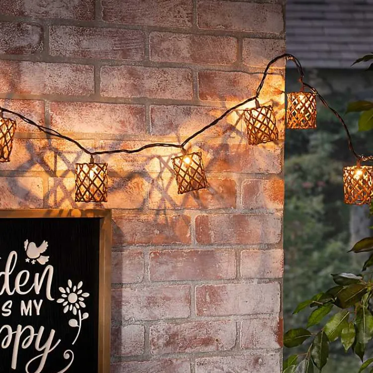 Outdoor Lighting-Kirklands Home Golden Brown Rattan Weave Outdoor String Lights