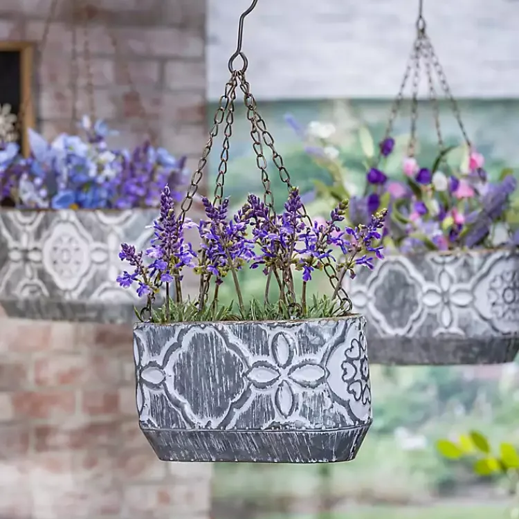 Planters-Kirklands Home Galvanized Hanging Bucket Planters, Set of 3 Silver