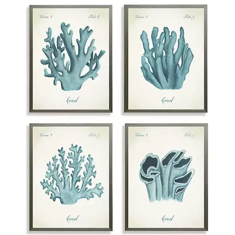 Framed Art-Kirklands Home Watercolor Coral Gray Framed Art Prints, Set of 4