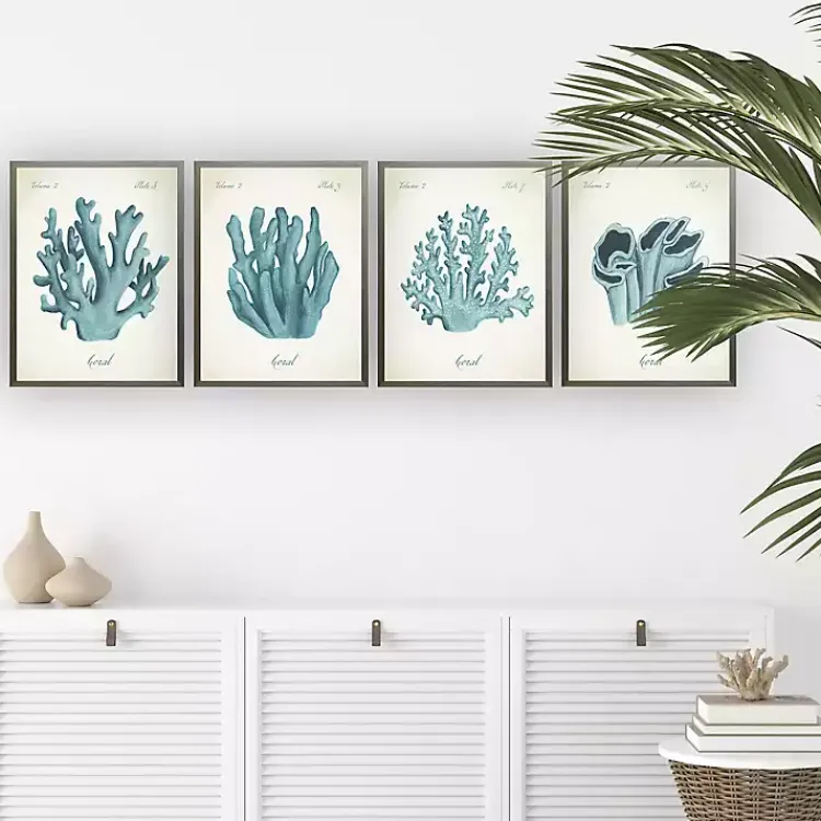 Framed Art-Kirklands Home Watercolor Coral Gray Framed Art Prints, Set of 4