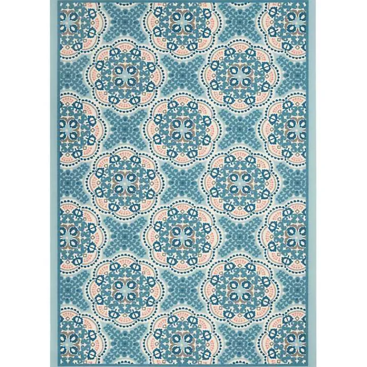 Outdoor Rugs-Kirklands Home Cerulean Medallion Outdoor Area Rug, 5x7