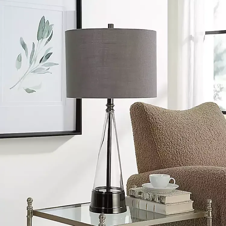 Table Lamps-Kirklands Home Antique Dark Nickel Cone Base Table Lamp Gray