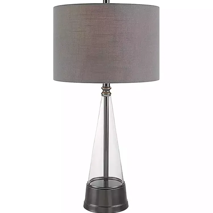 Table Lamps-Kirklands Home Antique Dark Nickel Cone Base Table Lamp Gray