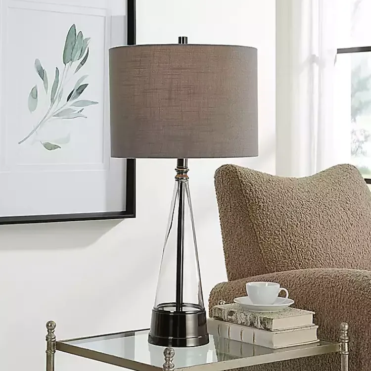 Table Lamps-Kirklands Home Antique Dark Nickel Cone Base Table Lamp Gray