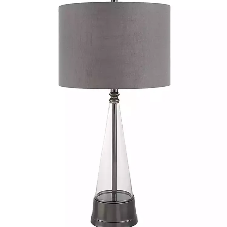 Table Lamps-Kirklands Home Antique Dark Nickel Cone Base Table Lamp Gray