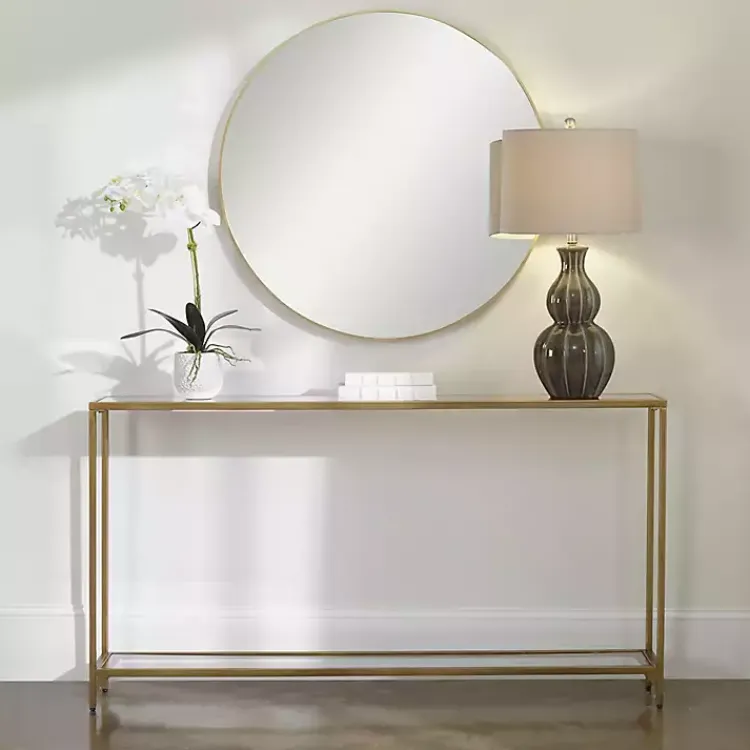 Entryway Furniture-Kirklands Home Warm en Mirrored Top Console Table Gold