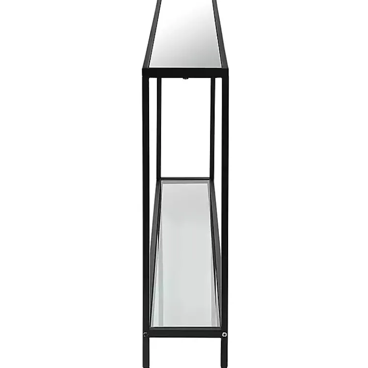 Console Tables-Kirklands Home Black Metal Mirrored Top Console Table