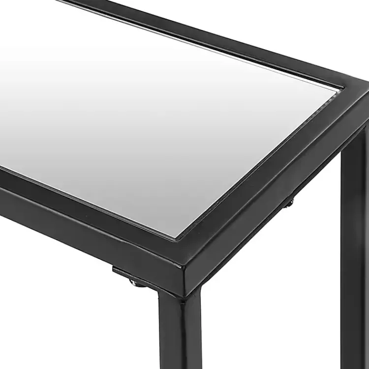 Console Tables-Kirklands Home Black Metal Mirrored Top Console Table