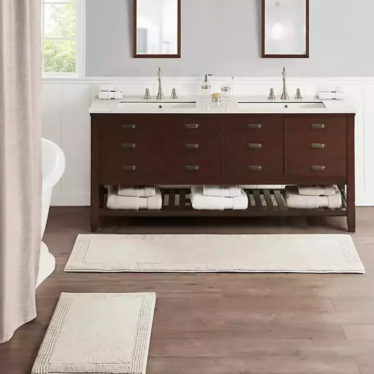 Bathroom Rugs-Kirklands Home Taupe Tufted Reversible Cotton Bath Mat, 72 in. Tan