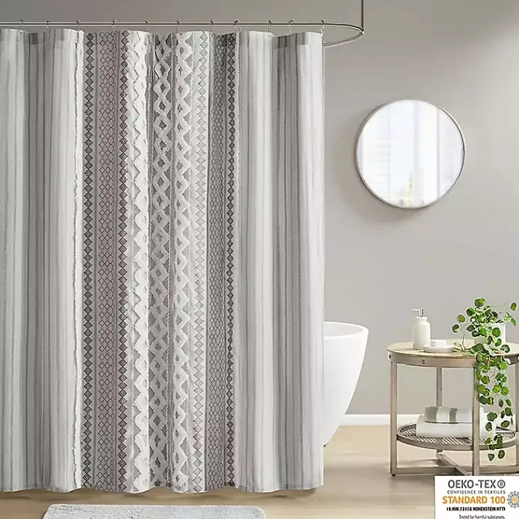 Shower Curtains-Kirklands Home Textured Chenille Shower Curtain Gray