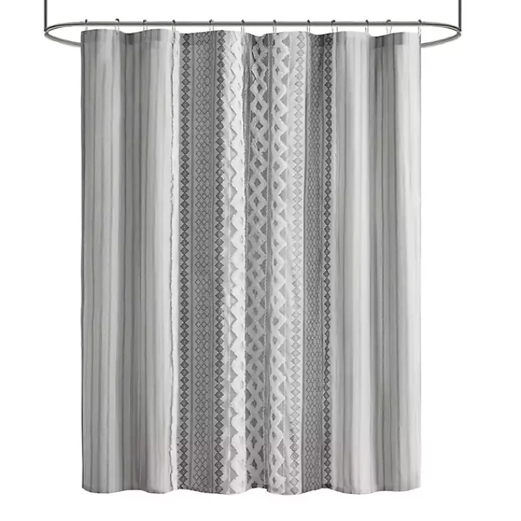 Shower Curtains-Kirklands Home Textured Chenille Shower Curtain Gray