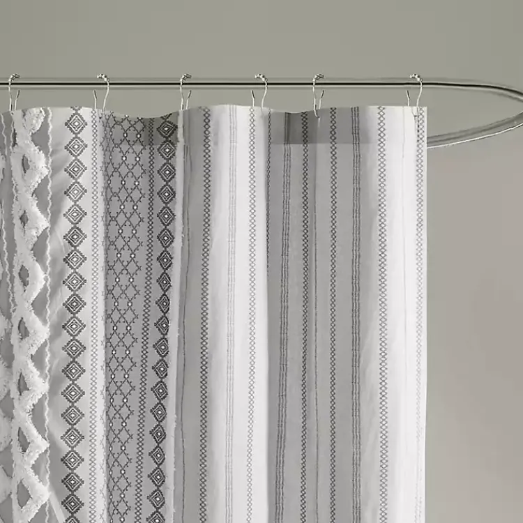 Shower Curtains-Kirklands Home Textured Chenille Shower Curtain Gray