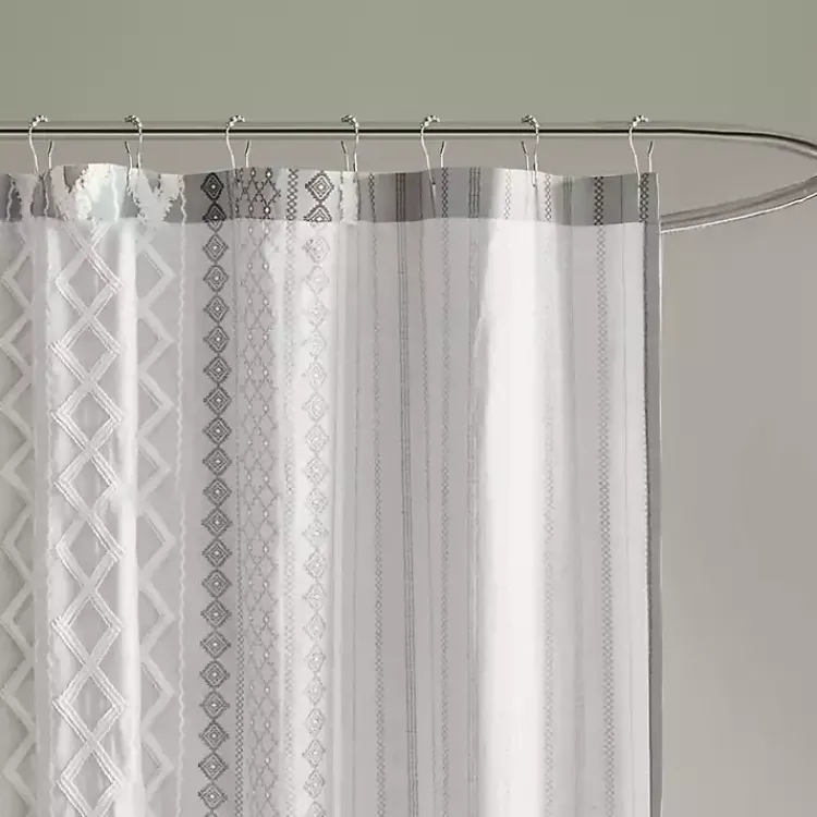 Shower Curtains-Kirklands Home Textured Chenille Shower Curtain Gray