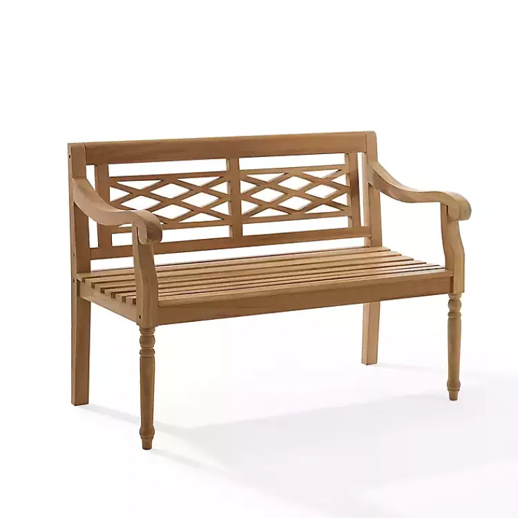 Outdoor Seating-Kirklands Home Lattice Teakwood Slatted Outdoor Bench Tan
