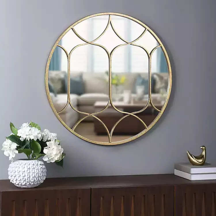 Decorative Mirrors-Kirklands Home Gold Circular Inset Round Wall Mirror