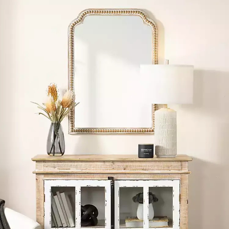 Decorative Mirrors-Kirklands Home Natural Wood Beaded Scalloped Rectangular Mirror