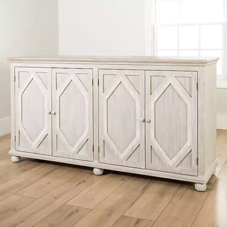 Cabinets & Sideboards-Kirklands Home Alana washed 4-Door Cabinet White