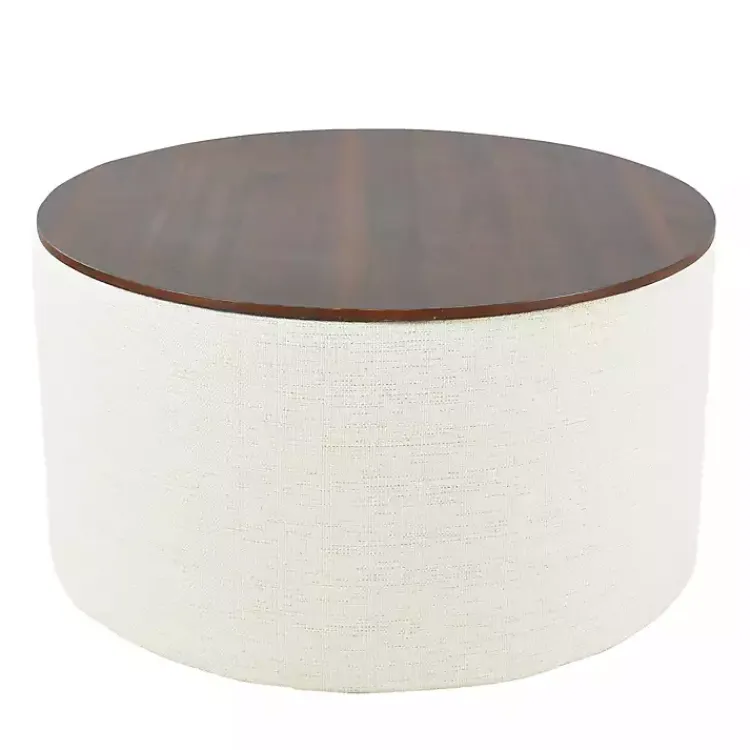 Benches & Ottomans-Kirklands Home Cream Woven Wood Top Storage Ottoman Ivory