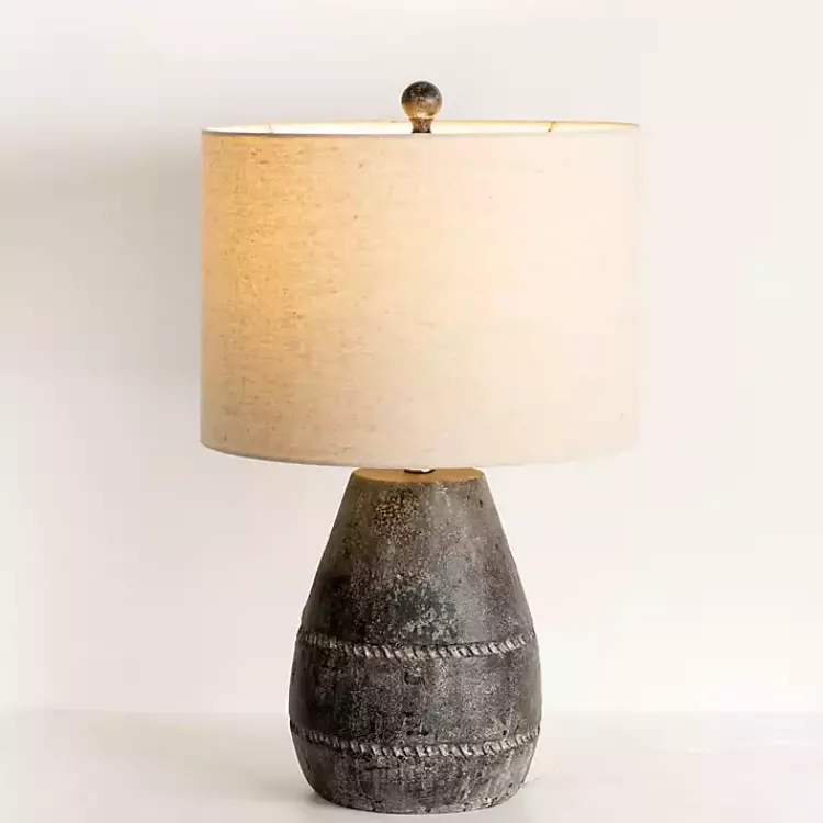 Table Lamps-Kirklands Home Black Concrete Porter Table Lamp Ivory