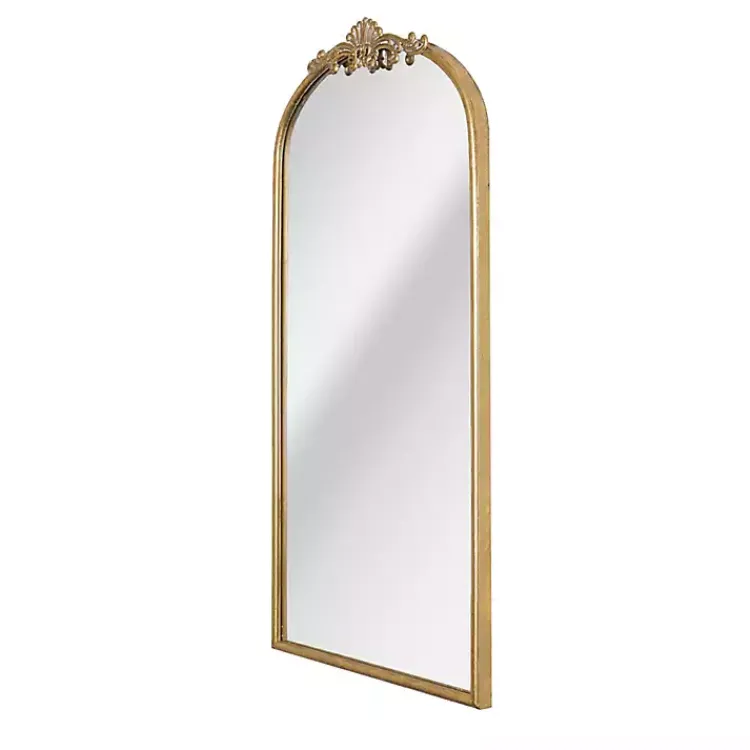 Decorative Mirrors-Kirklands Home Antique Gold Metal Ornate Arch Wall Mirror