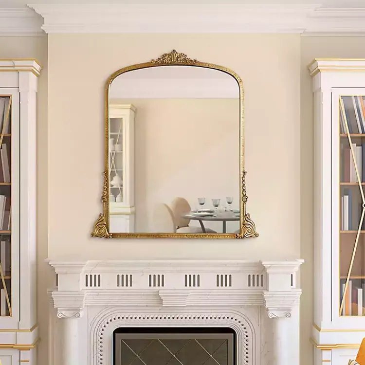 Decorative Mirrors-Kirklands Home Antique Gold Metal Baroque Arch Wall Mirror