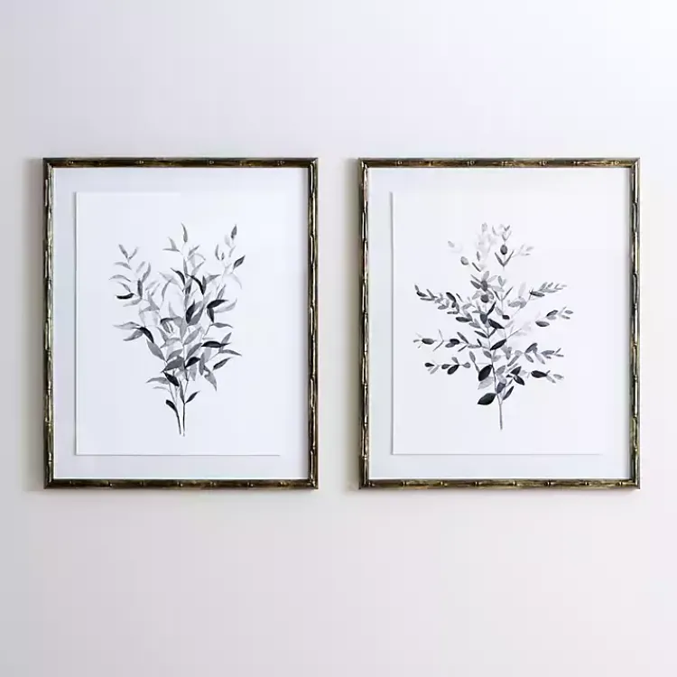 Framed Art-Kirklands Home Greige Leaves II Bamboo Frame Art Print