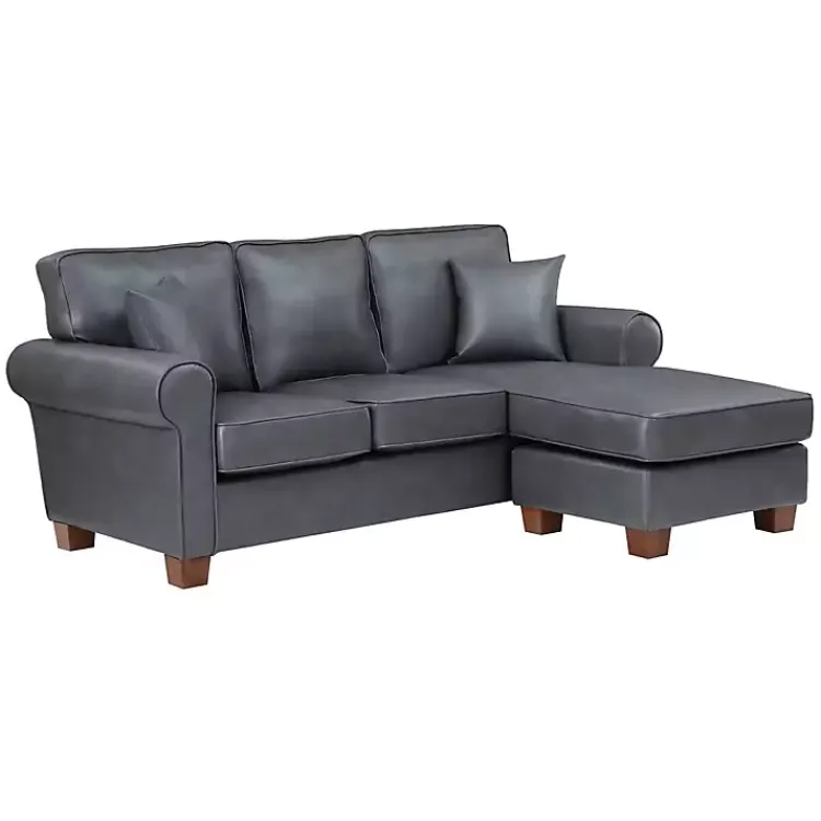 Sofas & Loveseats-Kirklands Home Faux Leather Rolled Arm Sectional Gray