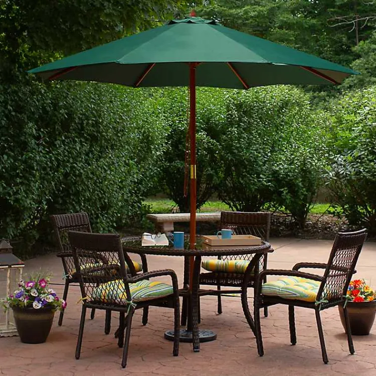 Outdoor Accent Furniture-Kirklands Home Hunter 8 ft. Wooden Pulley Umbrella Green