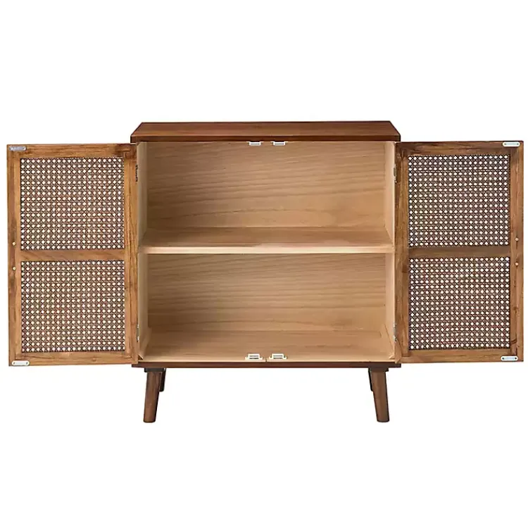 Cabinets & Sideboards-Kirklands Home Cherry Wood Frame Rattan Front Cabinet Brown