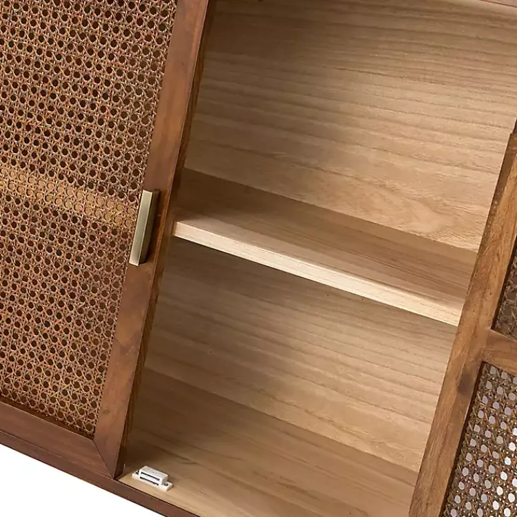 Cabinets & Sideboards-Kirklands Home Cherry Wood Frame Rattan Front Cabinet Brown